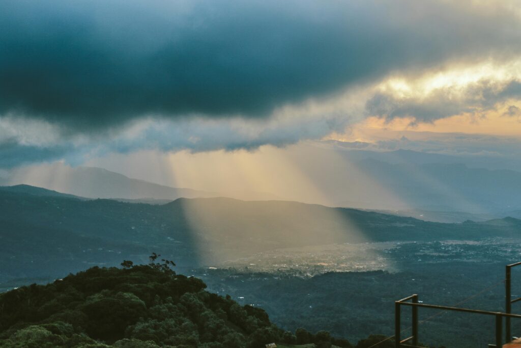 sunlight beaming through clouds